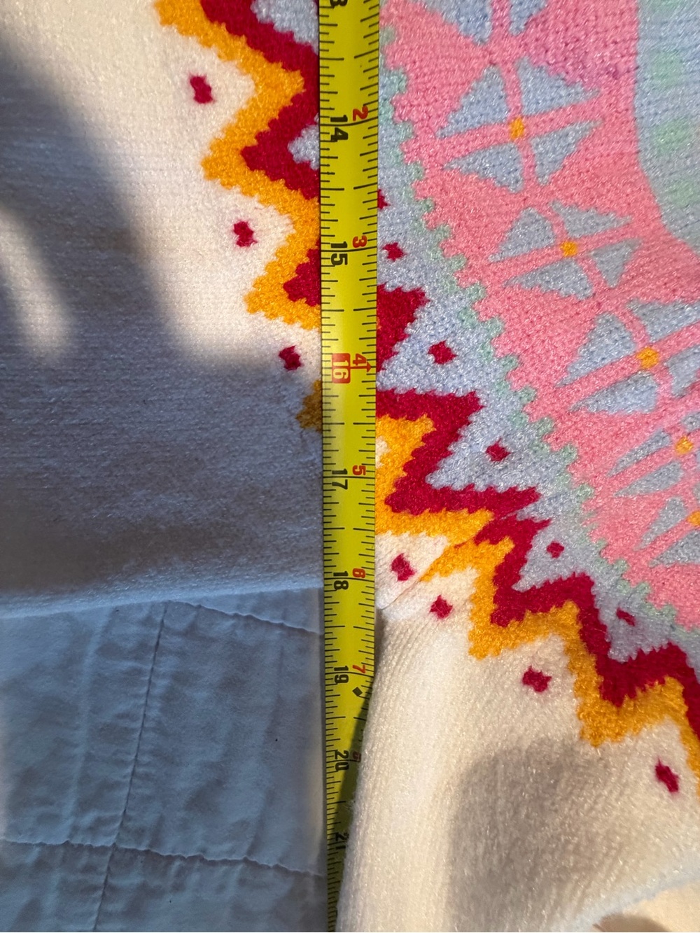 Sugarlips White Crewneck Sweater with Pink, Yellow & Blue Fair Isle Yoke - Picture 7 of 8